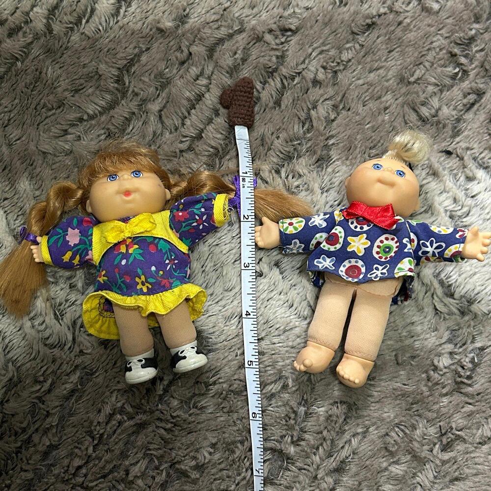 Vtg 80s MINI Cabbage Patch Kids Doll Bundle Lot of 2 Soft Bodied Dressed Dolls 5